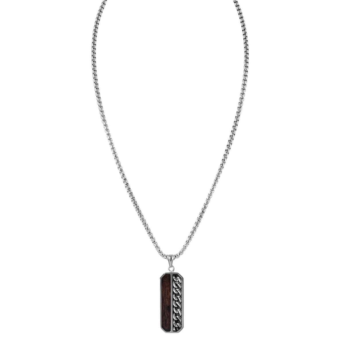Holzkern Kette mit Anhänger 9010631025212, für Herren Edelstahl Outlands Walnuss/Silberfarben