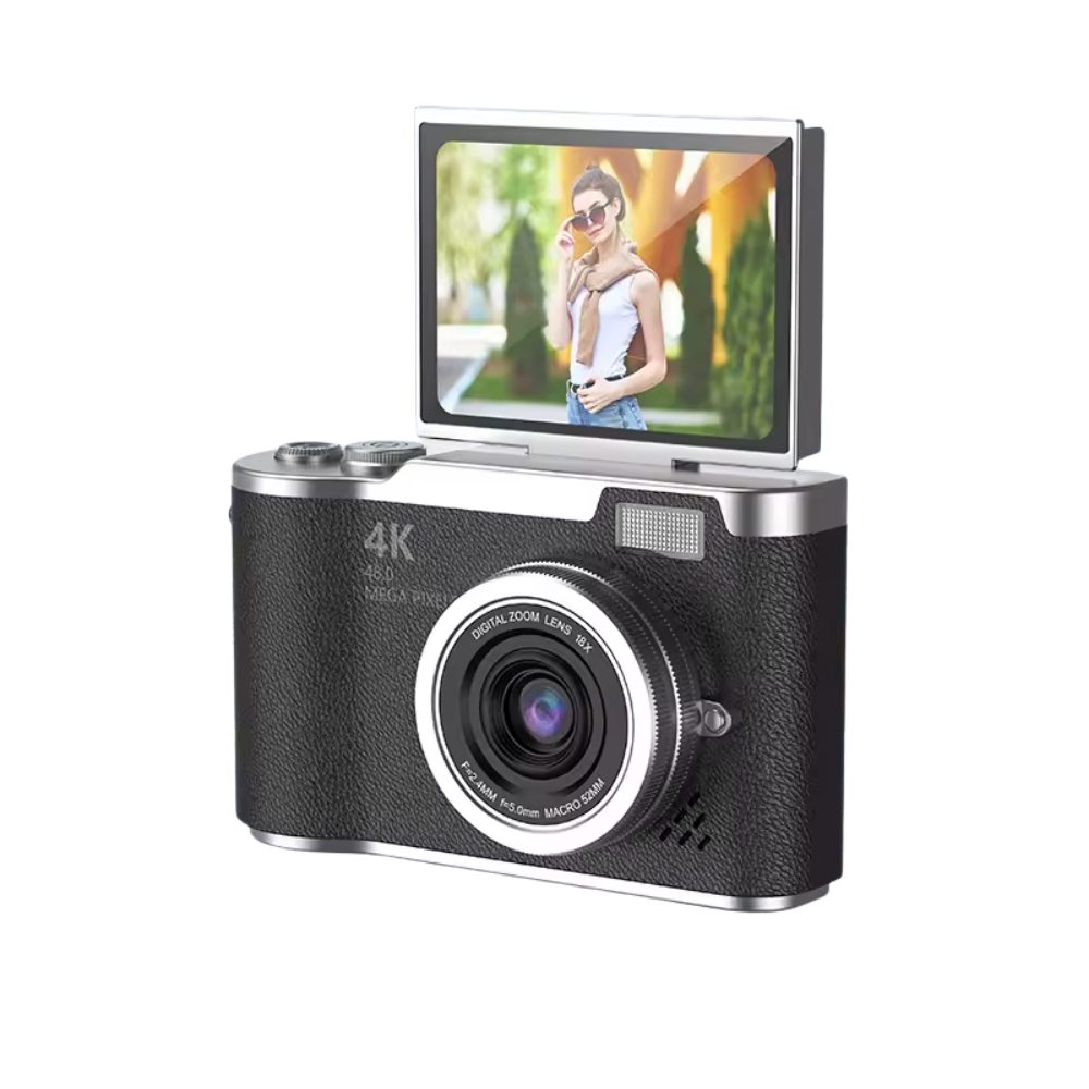 Athlix Fotokamera 8X Digitalzoom Vintage Vlog 180° mit Klappbildschirm Vollformat-Digitalkamera (1080 MP, 8x opt. Zoom, 180°-Selfie-Klappdisplay, Automatische Gesichtserkennung)