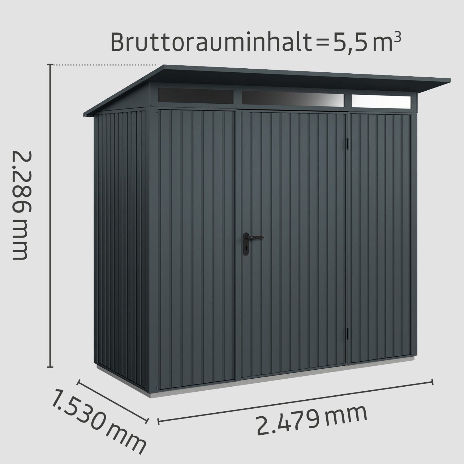 Hörmann Ecostar 1, Tür mit Pultdach Trend Gerätehaus 1-flüglige Typ Metall-Gerätehaus anthrazitgrau