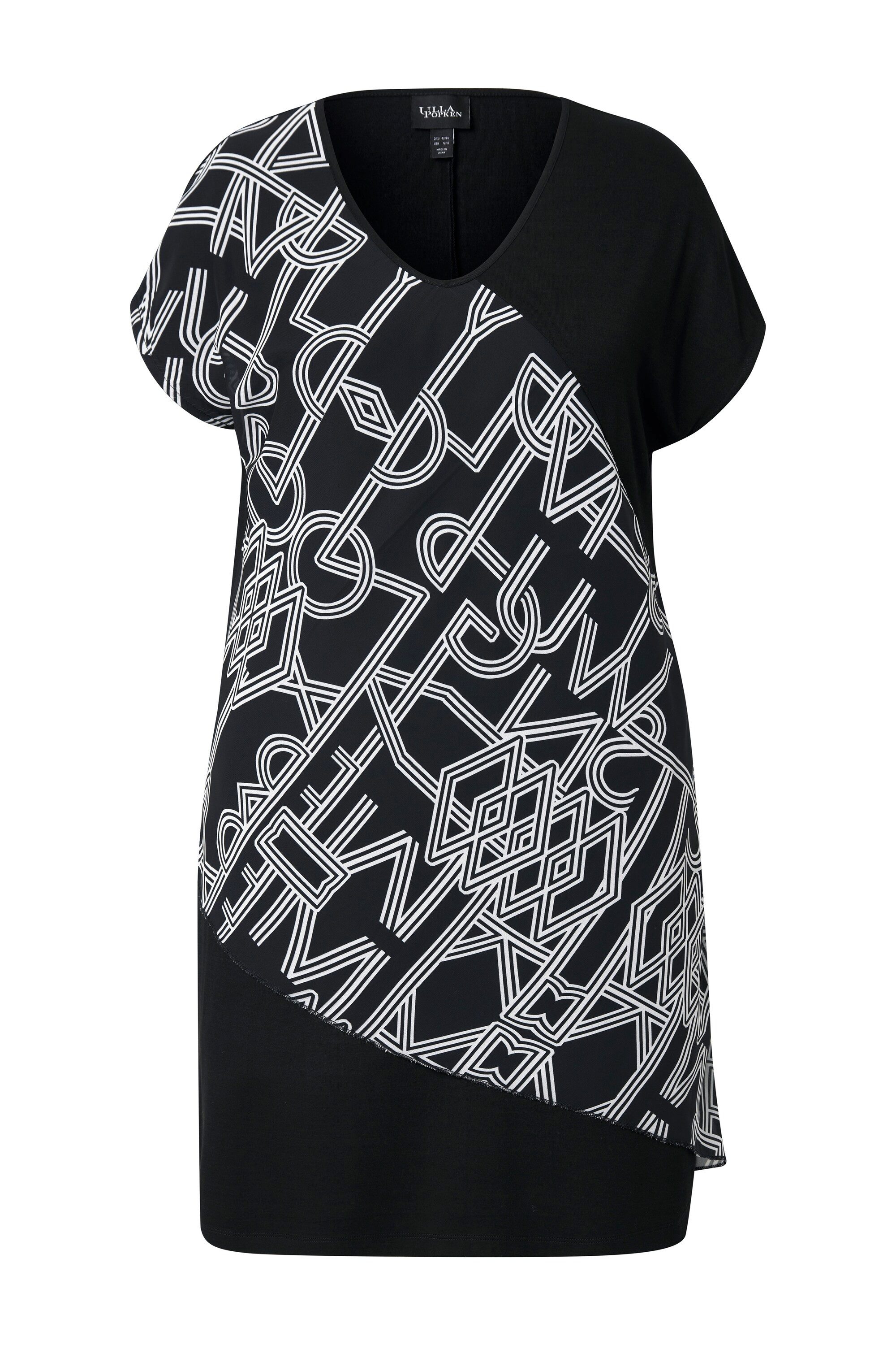Ulla Popken Minikleid Jerseykleid Chiffon-Überwurf V-Ausschnitt günstig online kaufen