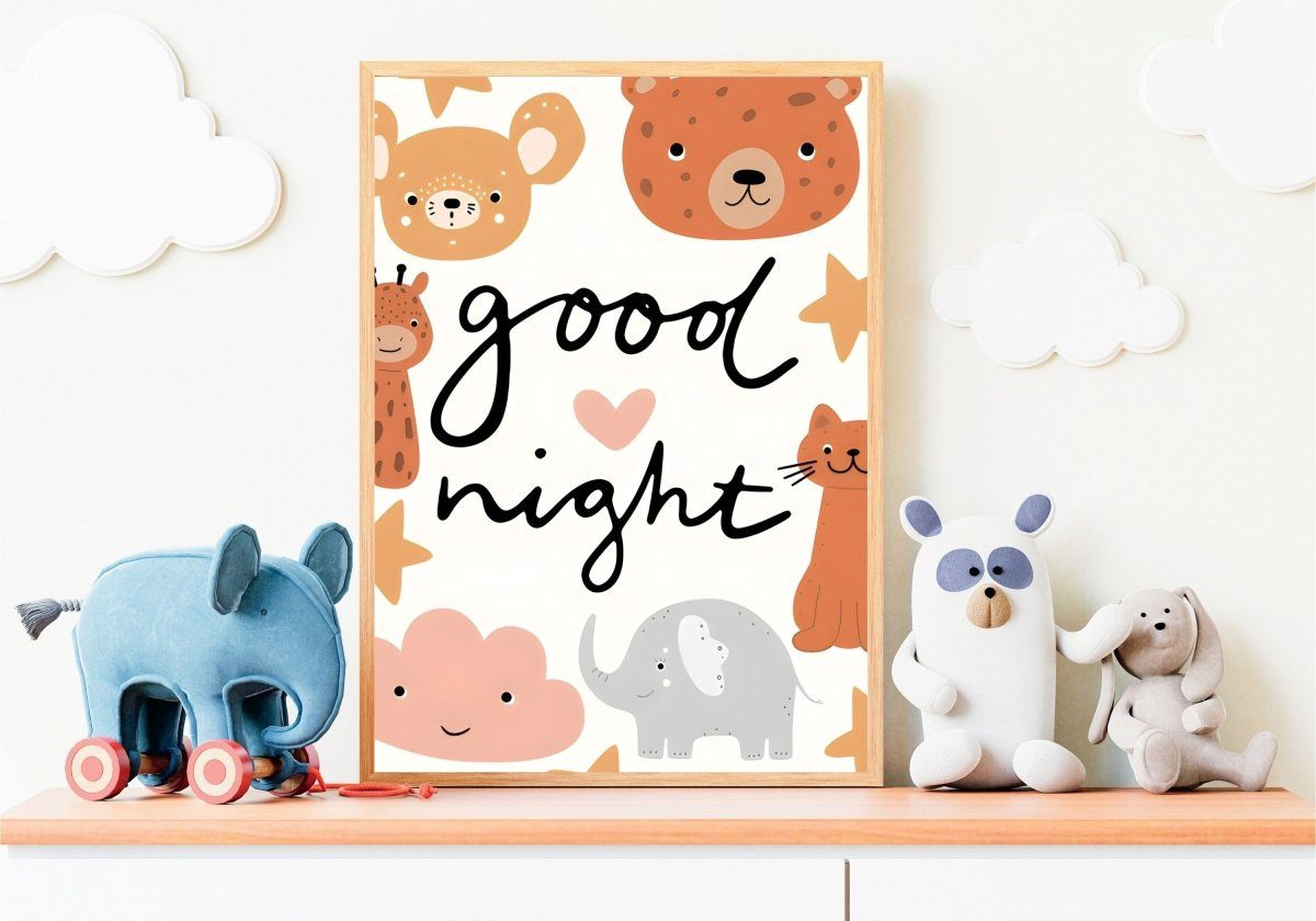 JUSTGOODMOOD Poster Kinderzimmer Bilder Sonnenstrahlen Blumen Regenbogen Regen Herzen Mond, Halber Regenbogen (1 St)