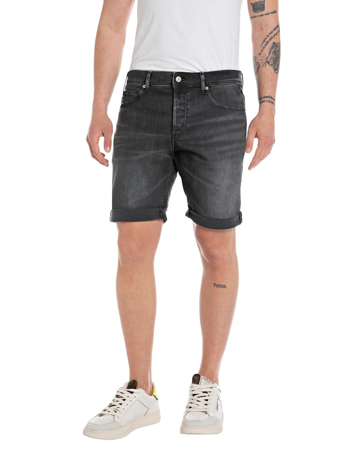 Replay Herren Short RBJ.981 SHORT - Tapered Fit - Blau Schwarz Beige günstig online kaufen