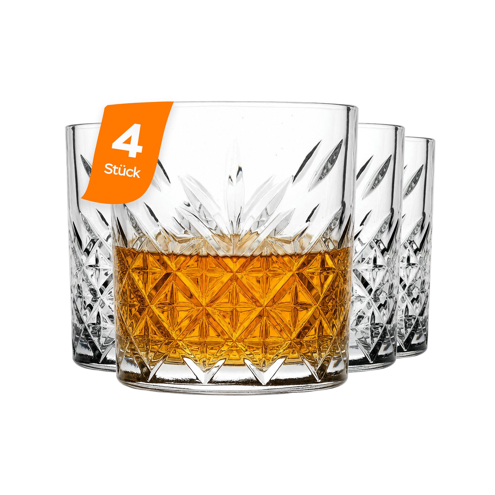 Pasabahce Gläser-Set Timeless Whiskeyglas, 4-tlg., Glas, ideal für Whisky, Scotch & Old Fashioned, 345ml, 4er Set