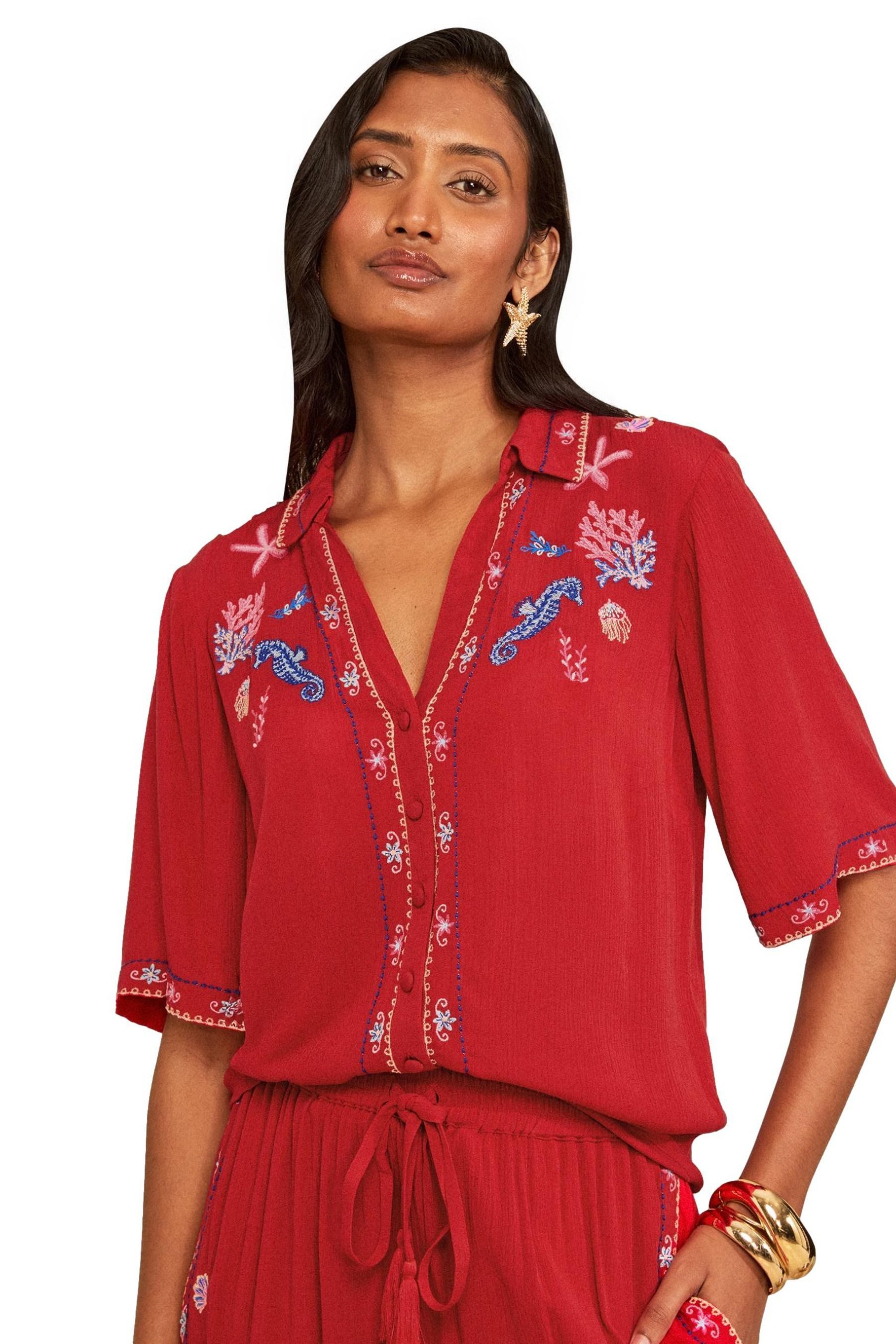 Love & Roses Strandshirt Love & Roses Besticktes Strandhemd, Regular (1-tlg)