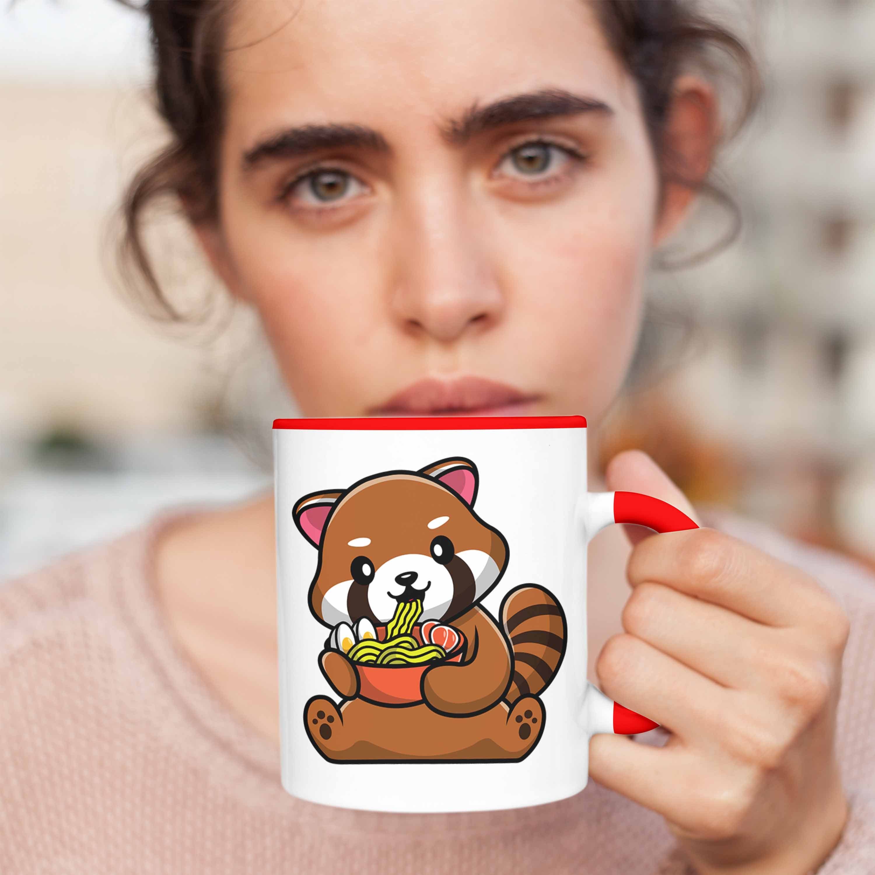 Trendation Panda Roter Jungs Kinder Ramen Geschenkidee Mädchen Tasse Trendation für Musik - Nudeln Grafik Tasse Lustige