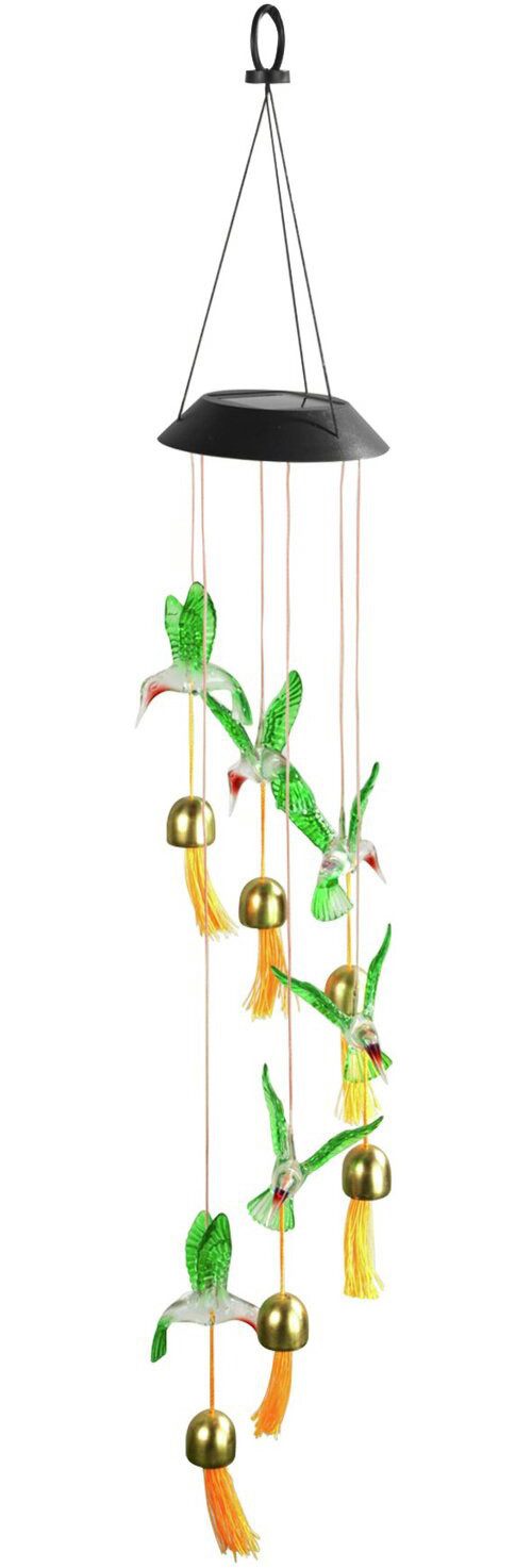 Maximex LED Gartenleuchte Modell Kolibri, Ein-/Ausschalter, Farbwechsel, LED fest integriert, Farbwechsler, solarbetriebenes Windspiel mit 6 Glocken, dekorative Gartenbeleuchtung