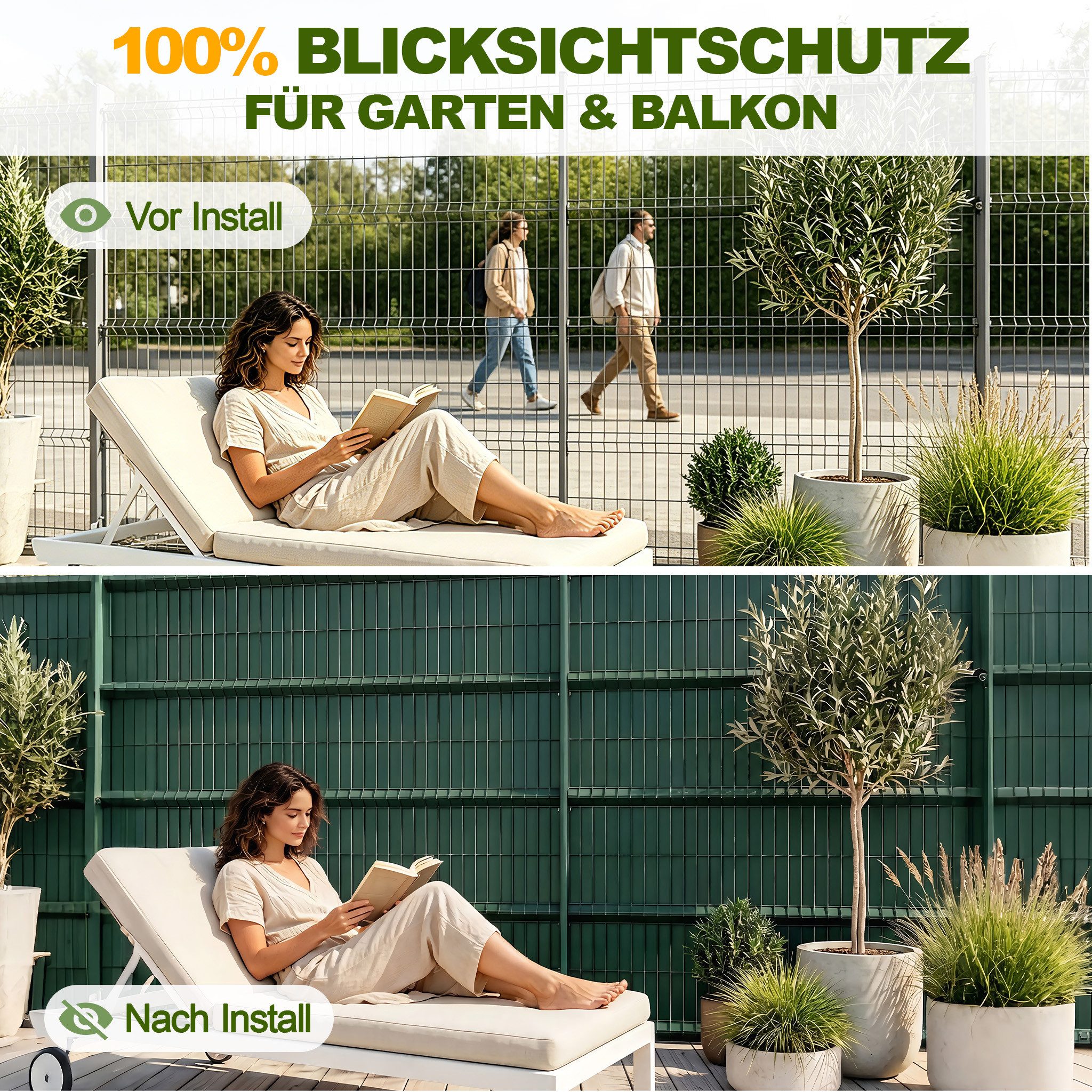 FIVMEN Sichtschutzstreifen PVC Zaunsichtschutz Rolle für Stabmattenzaun Windschutz, Blickdicht & UV-beständig für Garten Balkon Terrasse