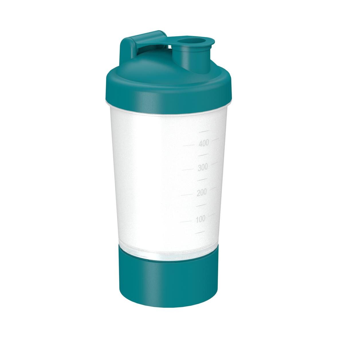 elasto Protein Shaker 400ml Fitness shaker mit Pulverfach inkl. Sieb und Skala, Shaker für Eiweiß- & Sportgetränke, auslaufsicher, einfache Reinigung