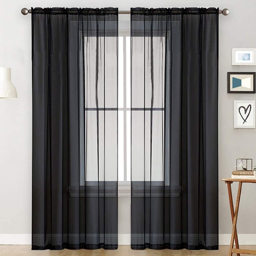 Gardine Curtain Curtains Schlafzimmer Voile (2 St) Sheer Semi Panels Schwarz(100*250), LENBEST