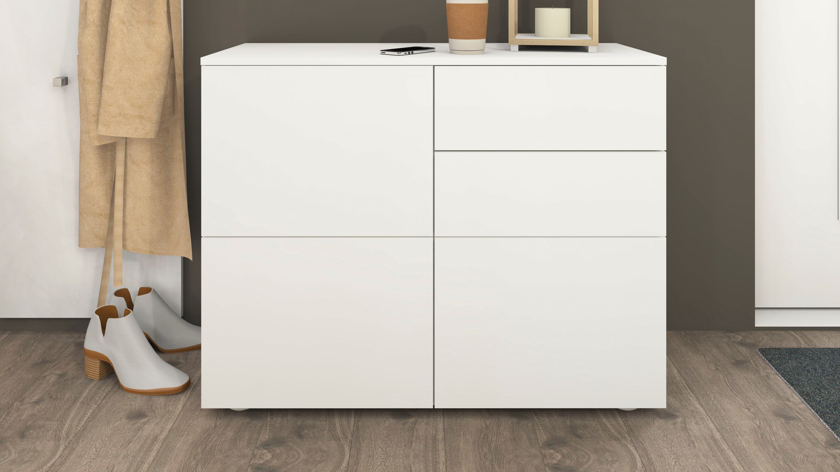 borchardt Möbel Kommode Rova, Sideboard Breite 93 cm, Mit praktischer Push-to-open-Funktion, 3 Türen und 2 Schubkästen