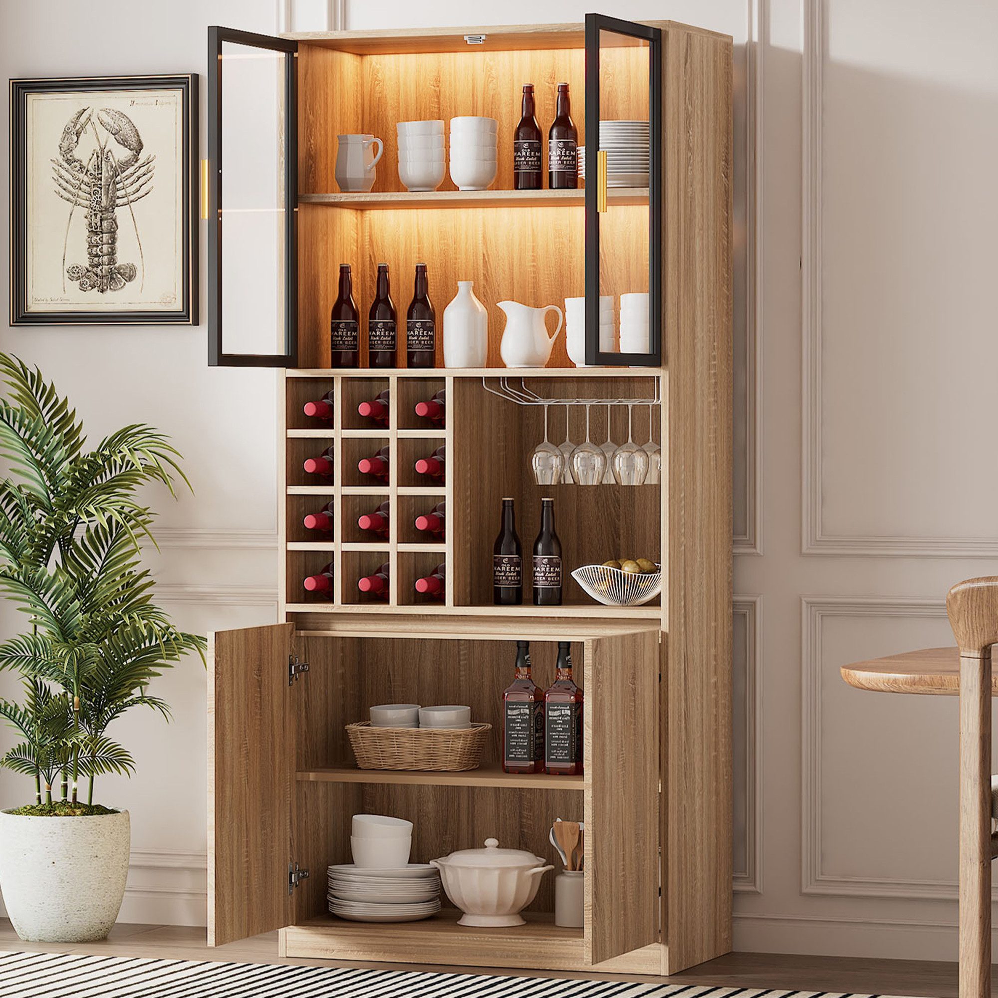 TavilaEcon Hochschrank Spirituosenschrank, Vitrine mit Glastüren günstig online kaufen