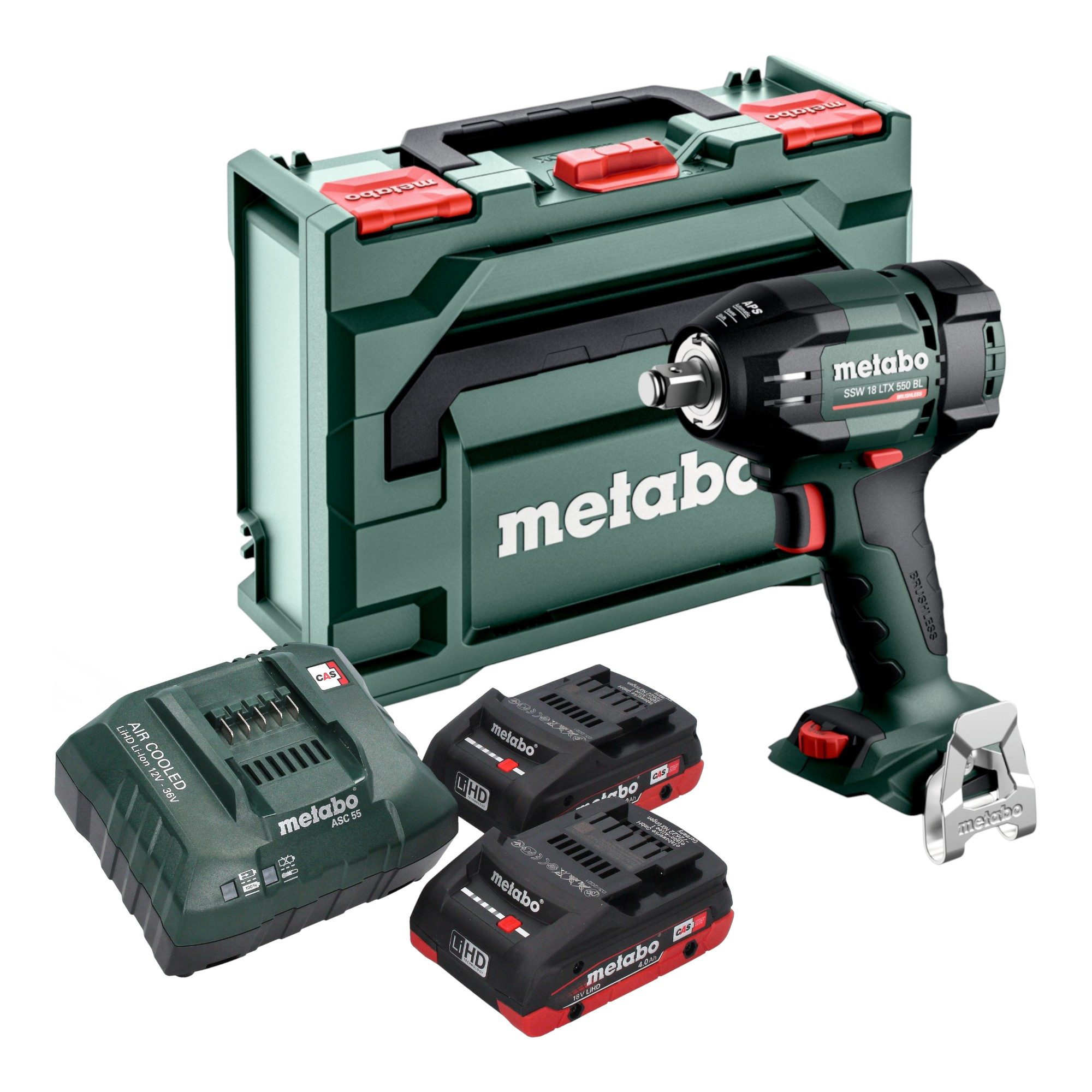 metabo Akku-Schlagschrauber SSW 18 LTX 550 BL 18 V + 2x LiHD Akku 4,0Ah + Ladegerät + metaBOX