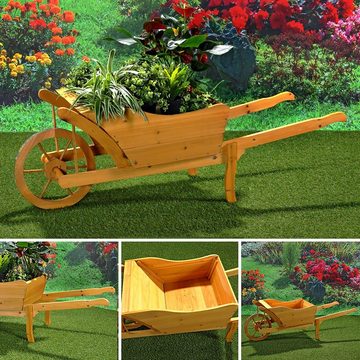 Feel2Home Blumentopf Blumentopf 2x Garten Pflanzschubkarre Schubkarre aus Holz Blumenkarre, 129 cm × 45 cm × 43 cm (L x B x H)