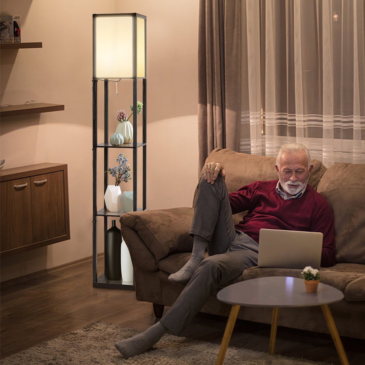 COSTWAY Stehlampe Stehleuchte, ohne Leuchtmittel, Warmweiß, mit 3-Ebenen günstig online kaufen