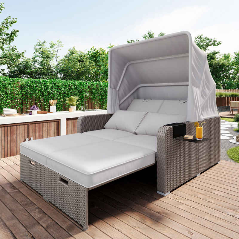 HYTIREBY Loungesofa Polyrattan Gartenmöbel für 2 Personen, Gartensofa, Loungesofa, Khaki