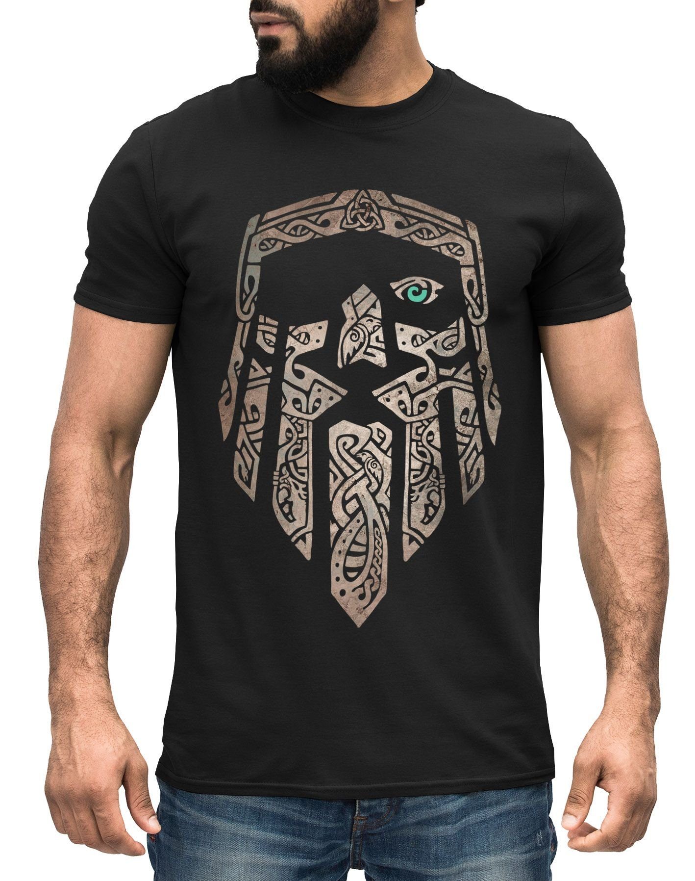 Print-Shirt Mythologie T-Shirt Nordmänner Neverless® Valhalla Wikinger Odin Neverless Wotan mit Gott Print Herren nordische
