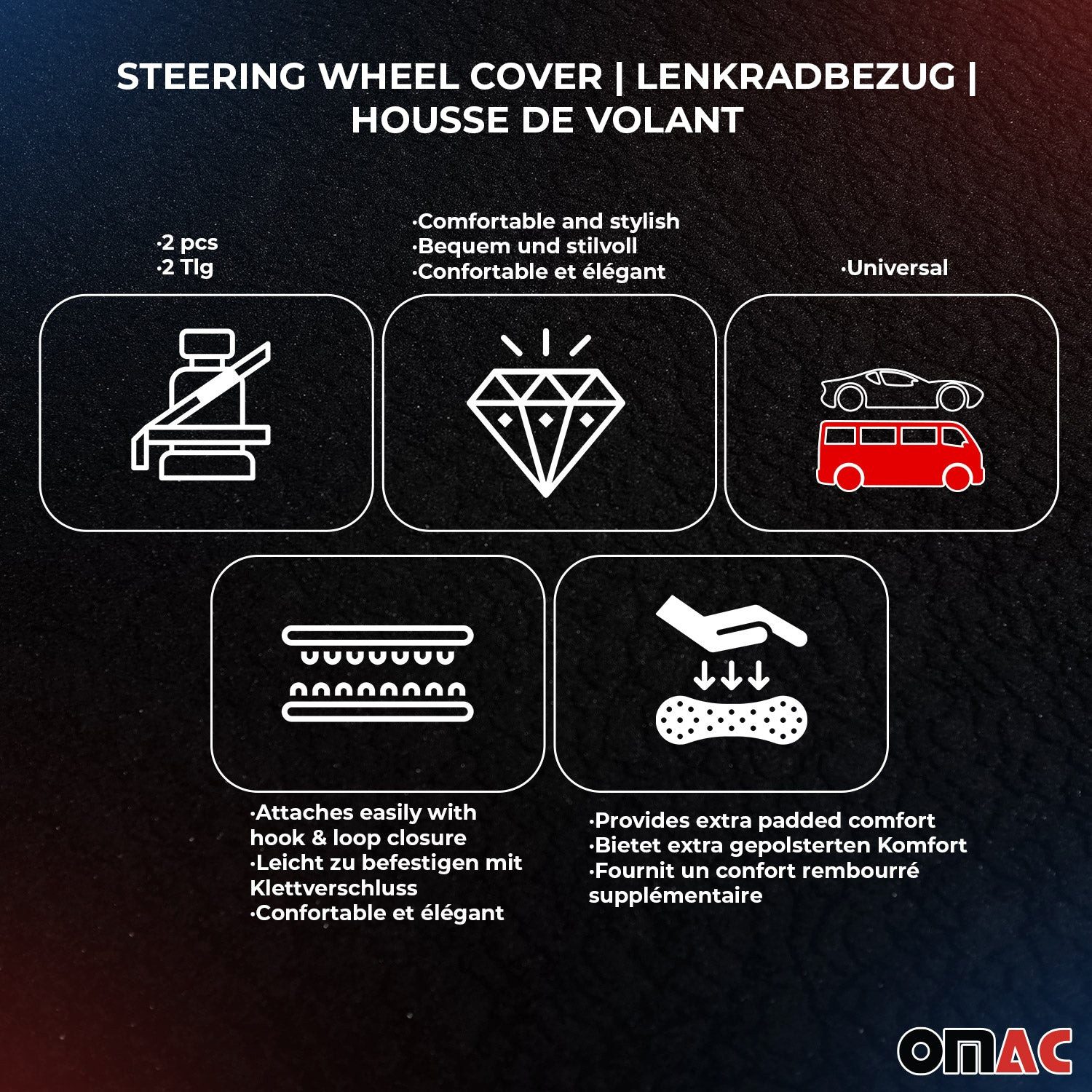 OMAC Steering Wheel Cover SPARCO Shoulder Pad Set Universal Steering Wheel Protector Black Grey, Odorless, Easily Adjustable, Flexible