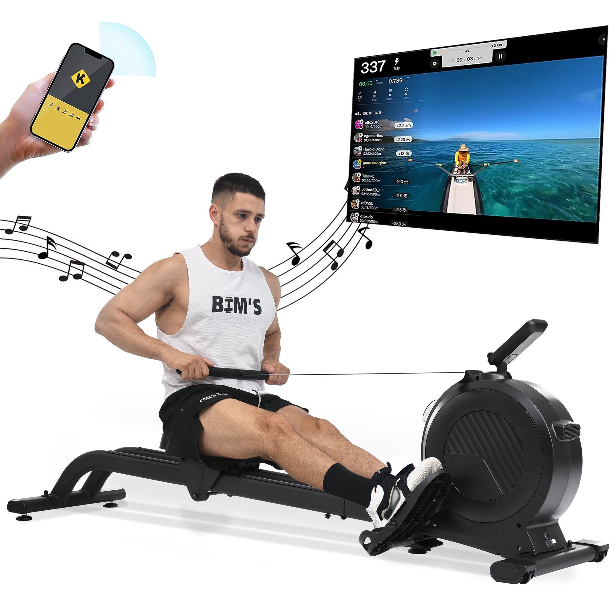 Merax Rudergerät elektrisch mit LED-Display, Rudermaschine mit leisen 36-stufigem Magnetwiderstand