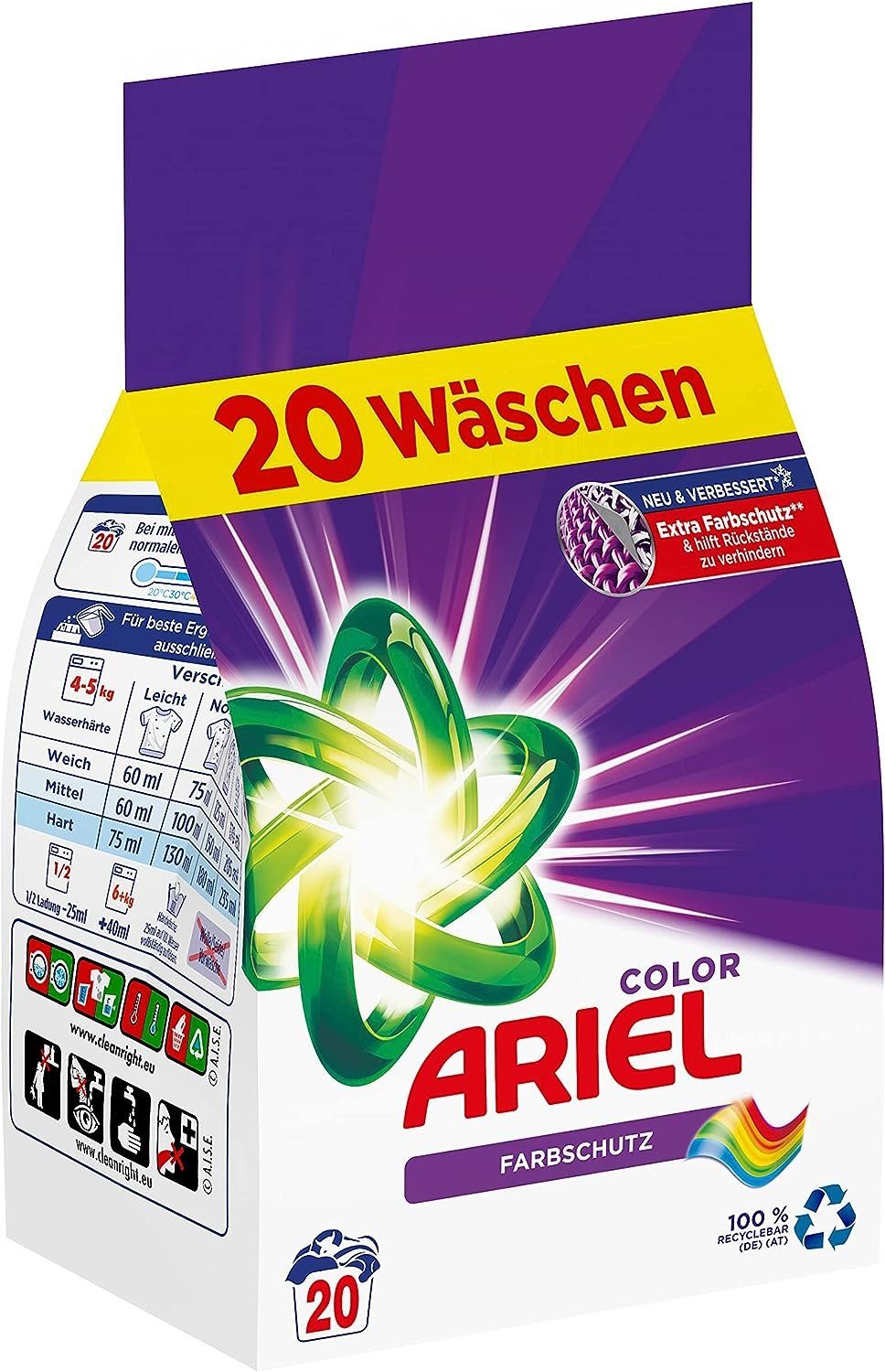 ARIEL Haushaltshobel Ariel Waschpulver, Farbschutz, 20 Waschladungen, 1,3 kg