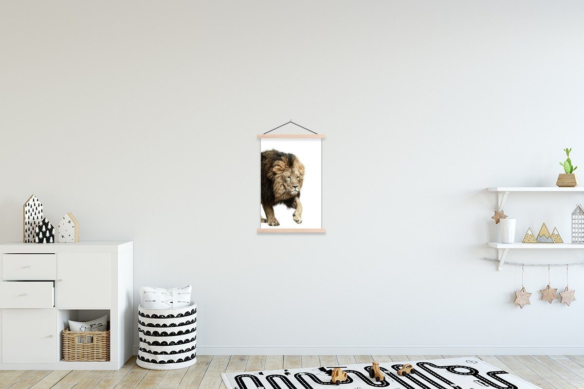 MuchoWow Poster Profil - Löwe - Weiß, (1 St), Posterleiste, Textilposter für Wohnzimmer, Bilderleiste, Magnetisch