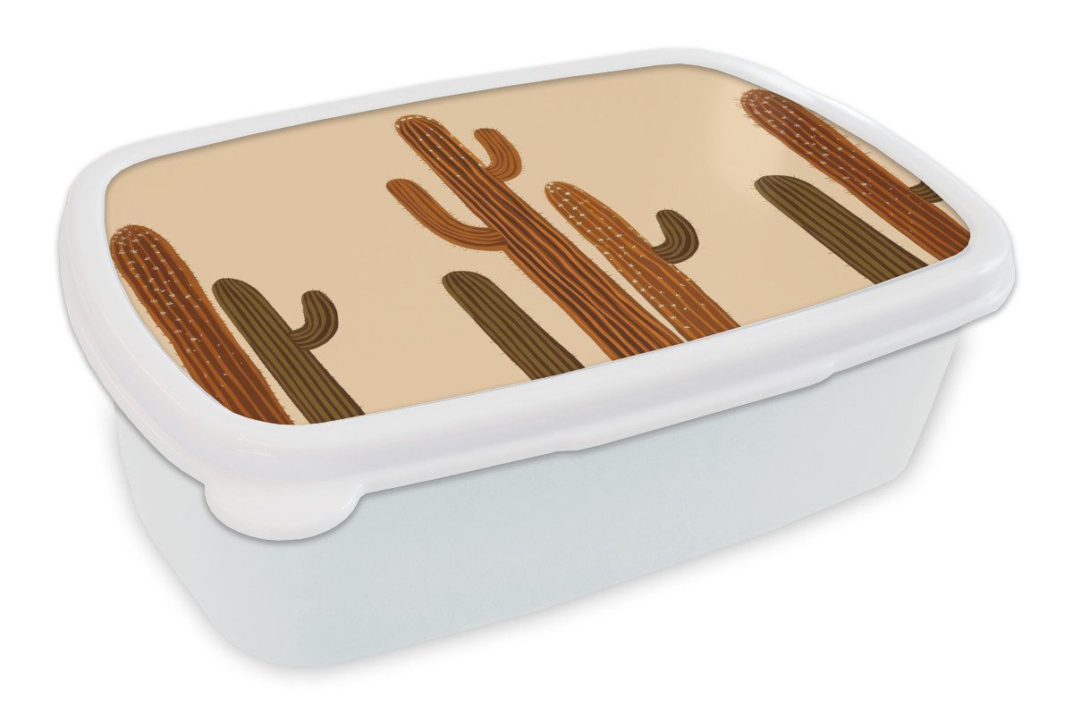 MuchoWow Lunchbox Kaktus - Wüste - Sand - Braun, Kunststoff, (2-tlg), Brotdose Schule oder Arbeit, Brotbox für Kinder und Erwachsene