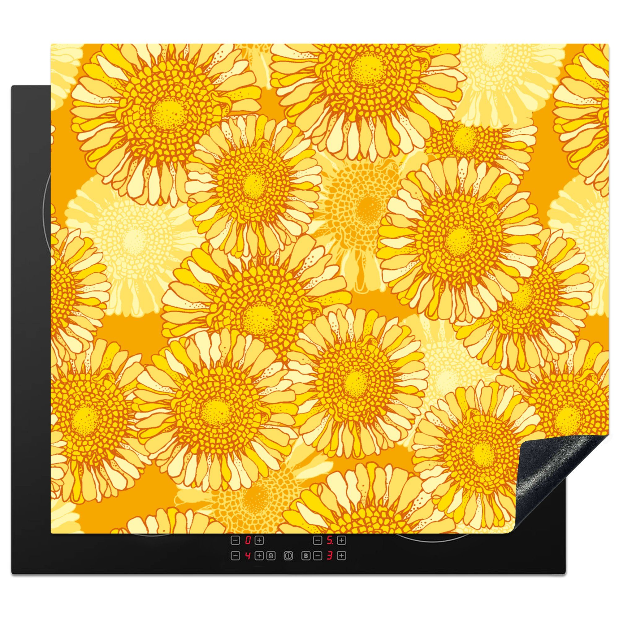MuchoWow tlg), für Induktionsmatte Blumen, Ceranfeldabdeckung 59x52 die (1 Sommer cm, - - Vinyl, Sonnenblume - Muster küche, Herdblende-/Abdeckplatte