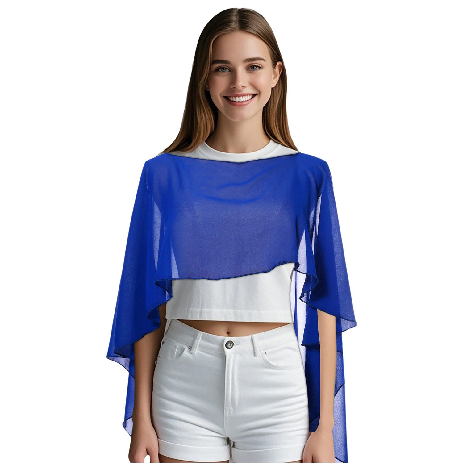 Refttenw Poncho Chiffon Poncho Damen Festlich Stola für Abendkleid, Luftig & Leicht Sommer Cape für Braut Hochzeit Brautkleid