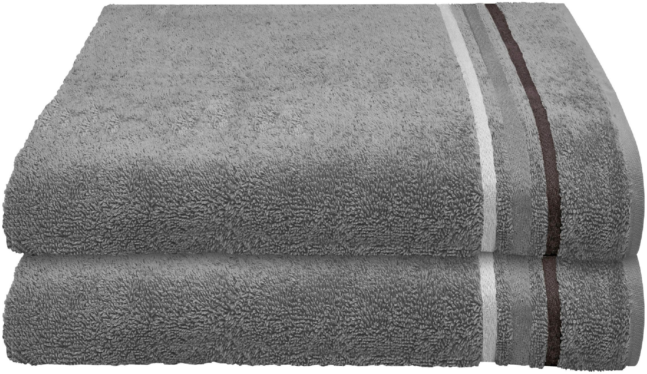 Schiesser Duschtücher Skyline Color aus 100 % Baumwolle mit eleganter Streifenbordüre, Frottier (Set, 2-St), MADE IN GREEN by OEKO-TEX®