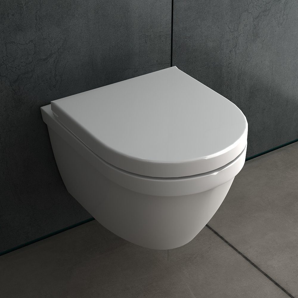 Tiefspül-WC - Wand WC Spülrandlos, Hänge WC Kurz 48 cm Kloschüssel, D Form WC Sitz