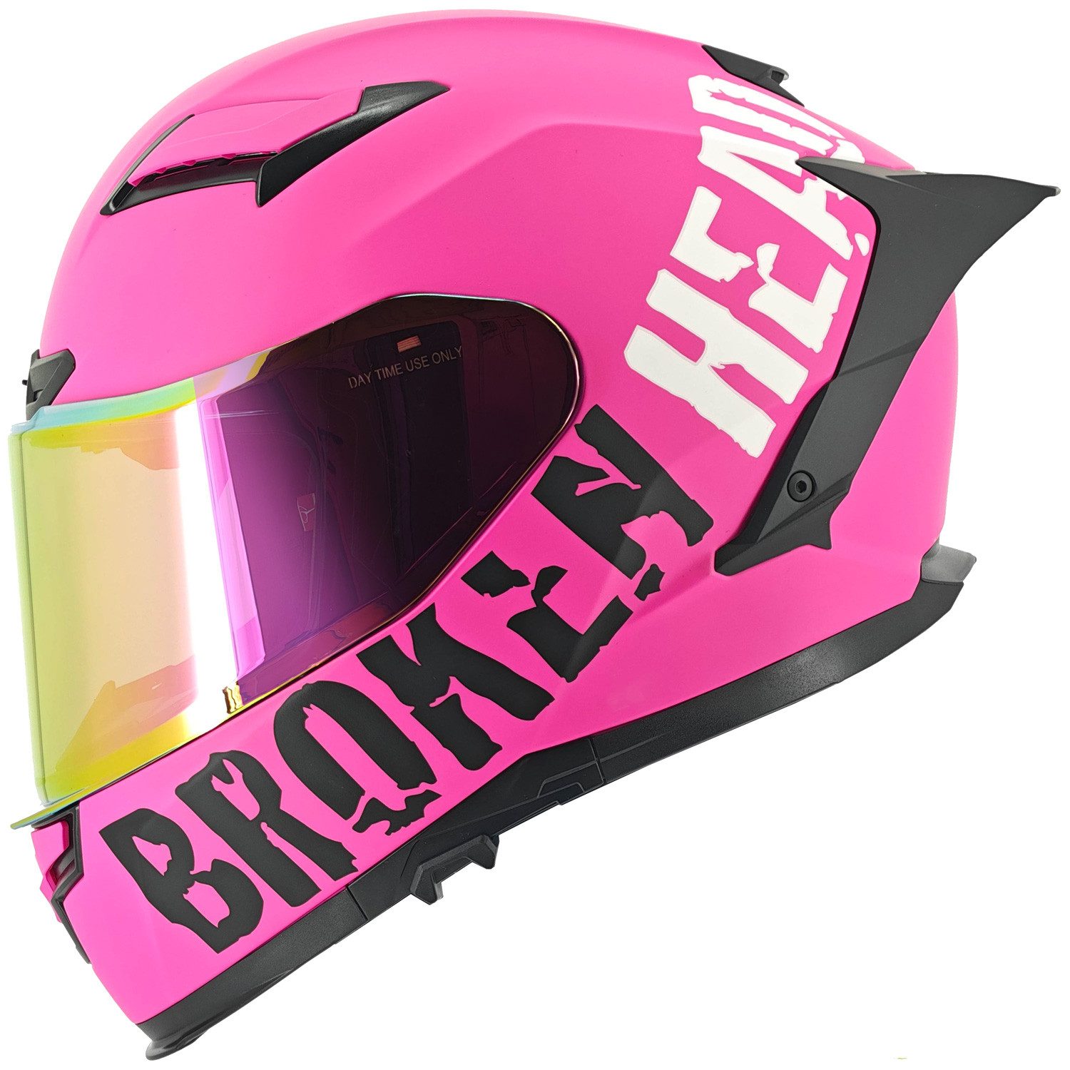 Broken Head Motorradhelm Street Division Pink (Mit pink verspiegelte Visier), Mit Sonnenblende