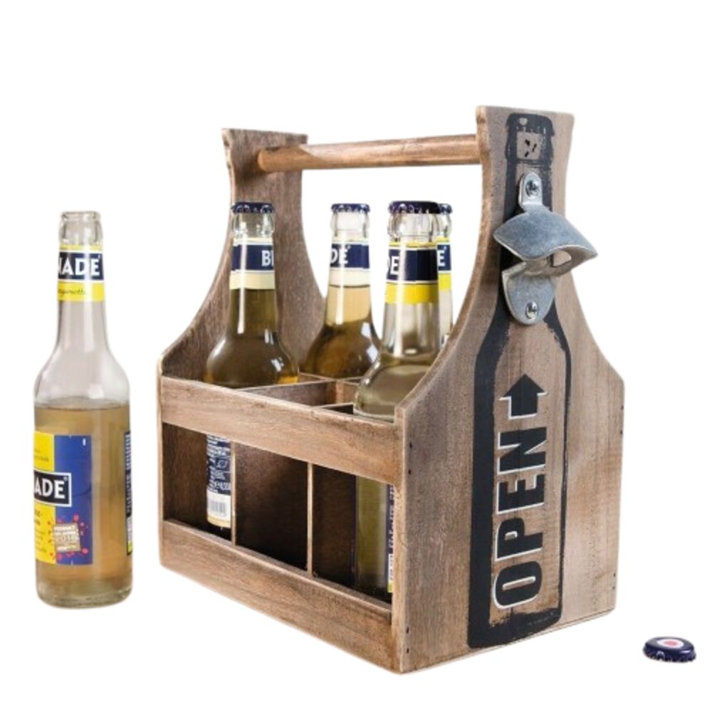 Home-trends24.de Flaschenträger Flaschenträger Opener Shabby Look Holz Mit Öffner