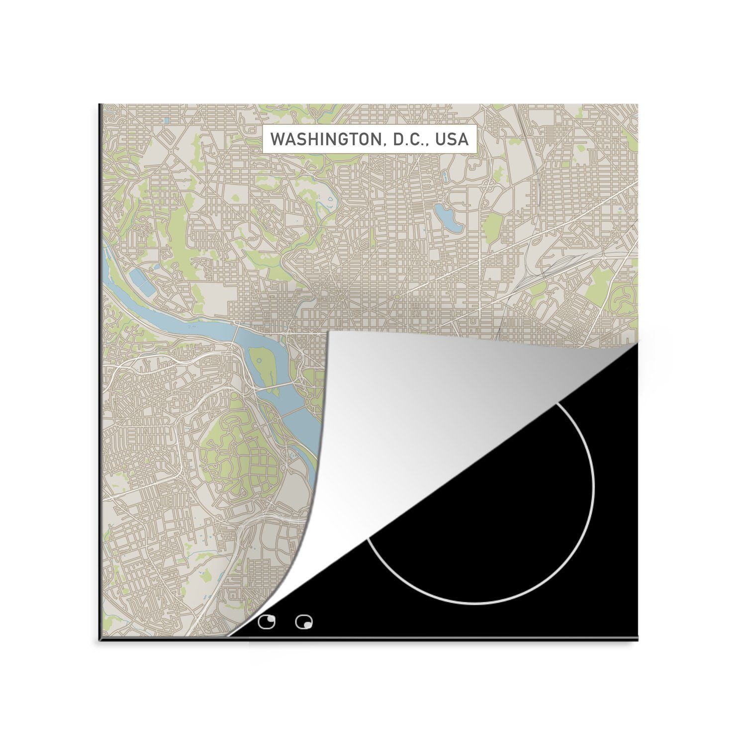 Washington Ceranfeldabdeckung, cm, von Arbeitsplatte Herdblende-/Abdeckplatte Eine DC, Karte MuchoWow für Vinyl, Illustration tlg), 78x78 (1 einer küche