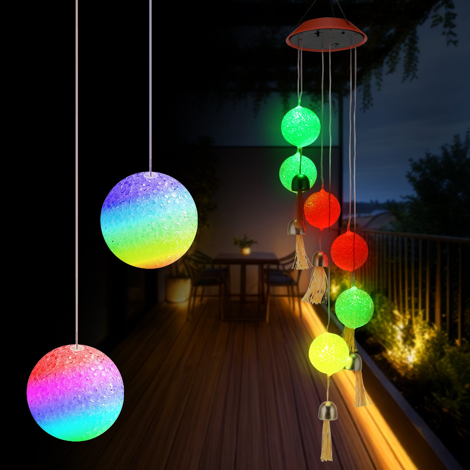 BlingBin Windspiel Solar Windspiel Garten, 6 LED Kugel Solar Farbwechsel, Wasserfest (1 Set, 1 St., 13,5*13,5*12,5cm), Automatisches Licht ein/aus,Tolle Dekorationen für drinnen und draußen