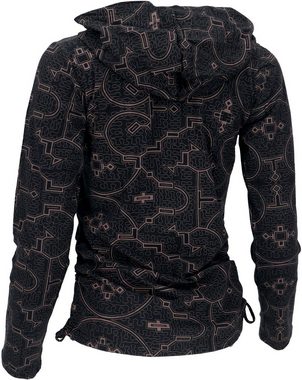 Guru-Shop Longsleeve Psytrance Langarmshirt mit Schalkragen - schwarz alternative Bekleidung