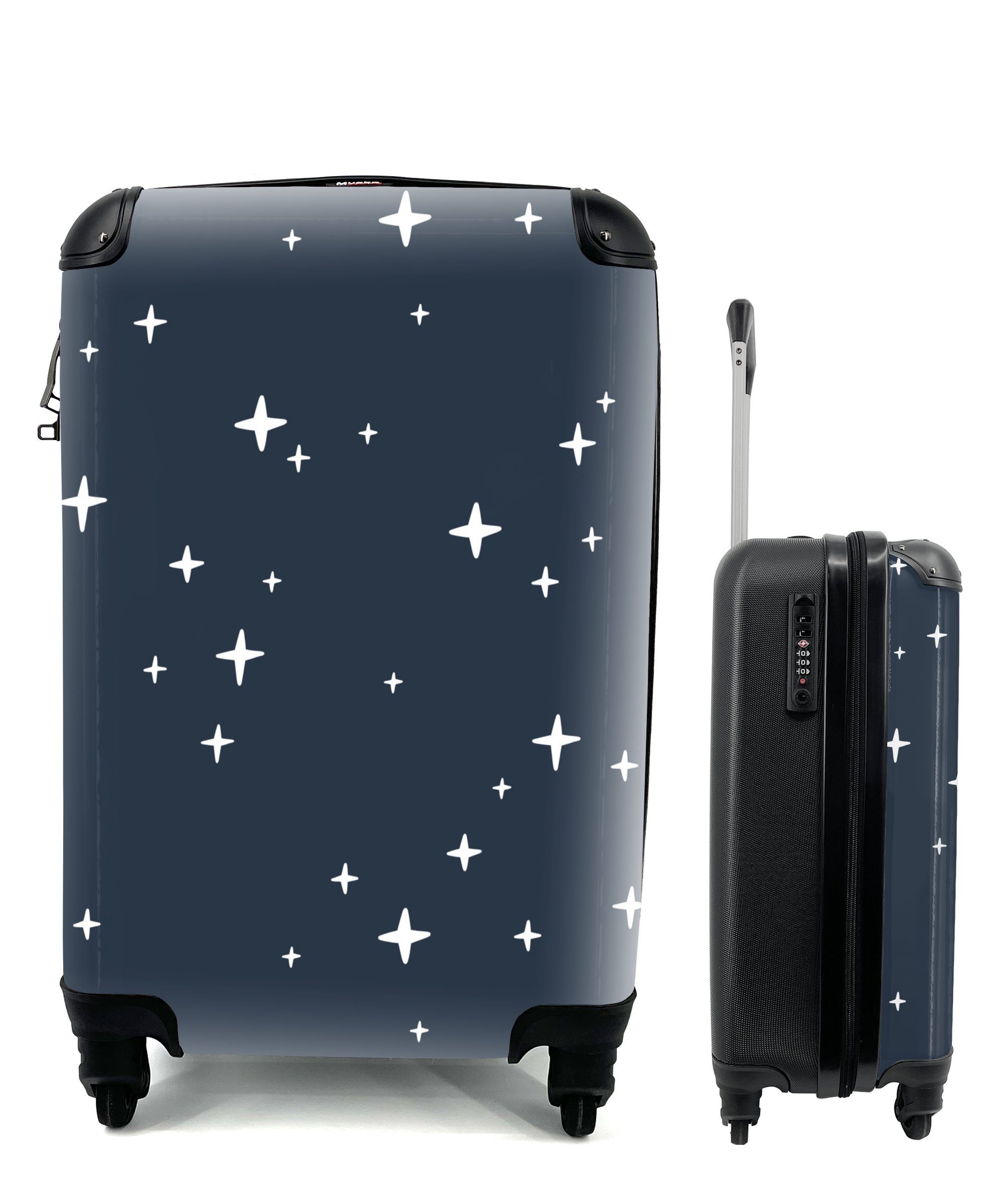 Blau, Rollen, Reisetasche 4 mit Handgepäckkoffer Muster rollen, Reisekoffer Sterne - MuchoWow Handgepäck - Ferien, Trolley, für