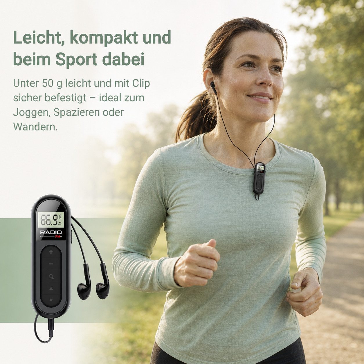 Lisabonde Mini FM Taschenradio mit Clip, Akku, USB-C & Kopfhörer Radio (Senderspeicher, FM-Tuner, Digitaler Empfang, Automatischer Sendersuchlauf, DSP-Chip, Tas – Bild 3 von 5