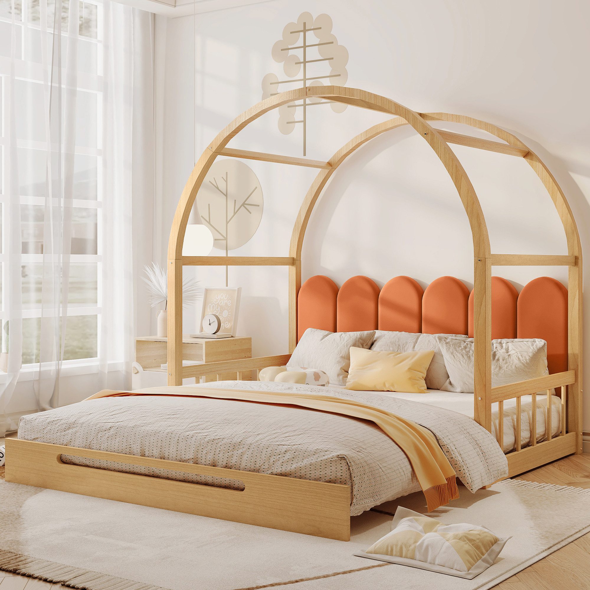Furnishings Home Ausziehbett Kinderbett Tagesbett Daybett, Schlafsofa, Mit Unterbett, 140x100 cm/140x200 cm, Samt + Holz