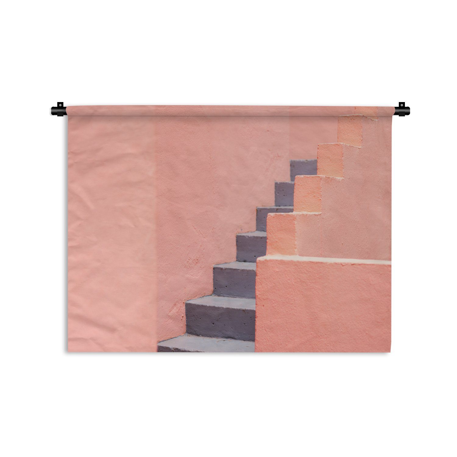 MuchoWow Wanddekoobjekt Treppe - Architektur - Rosa - Pastell, Wanddeko für Wohnzimmer, Schlafzimmer, Kleid, Wandbehang, Kinderzimmer