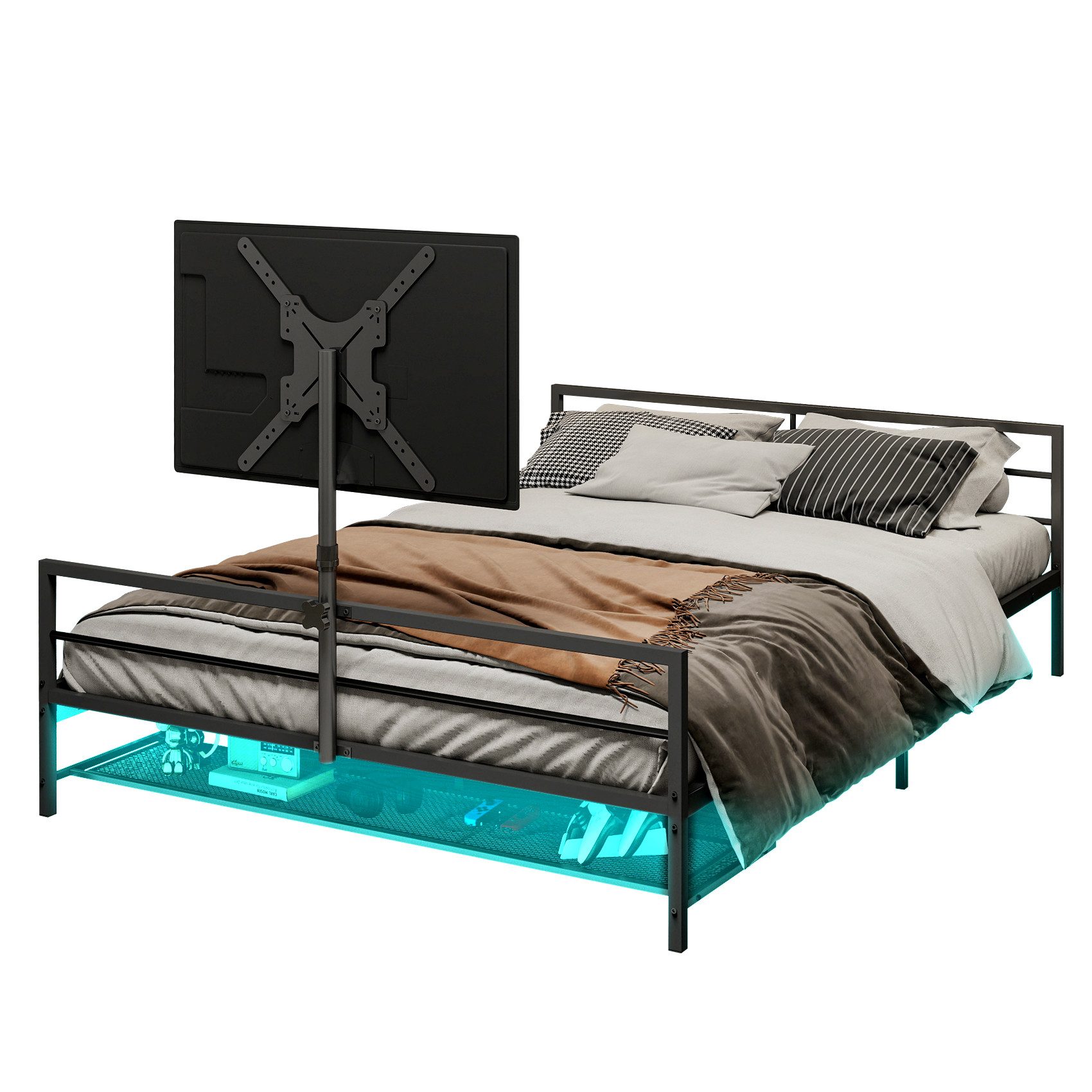 REDOM Metallbett Multifunktionaler Bettrahmen mit LED-Beleuchtung (mit Unterbett-Aufbewahrungskörben. mit einer Länge von 206 cm, 90x200 cm, Gaming-Bett mit verstellbarer Halterung), ohne Matratze