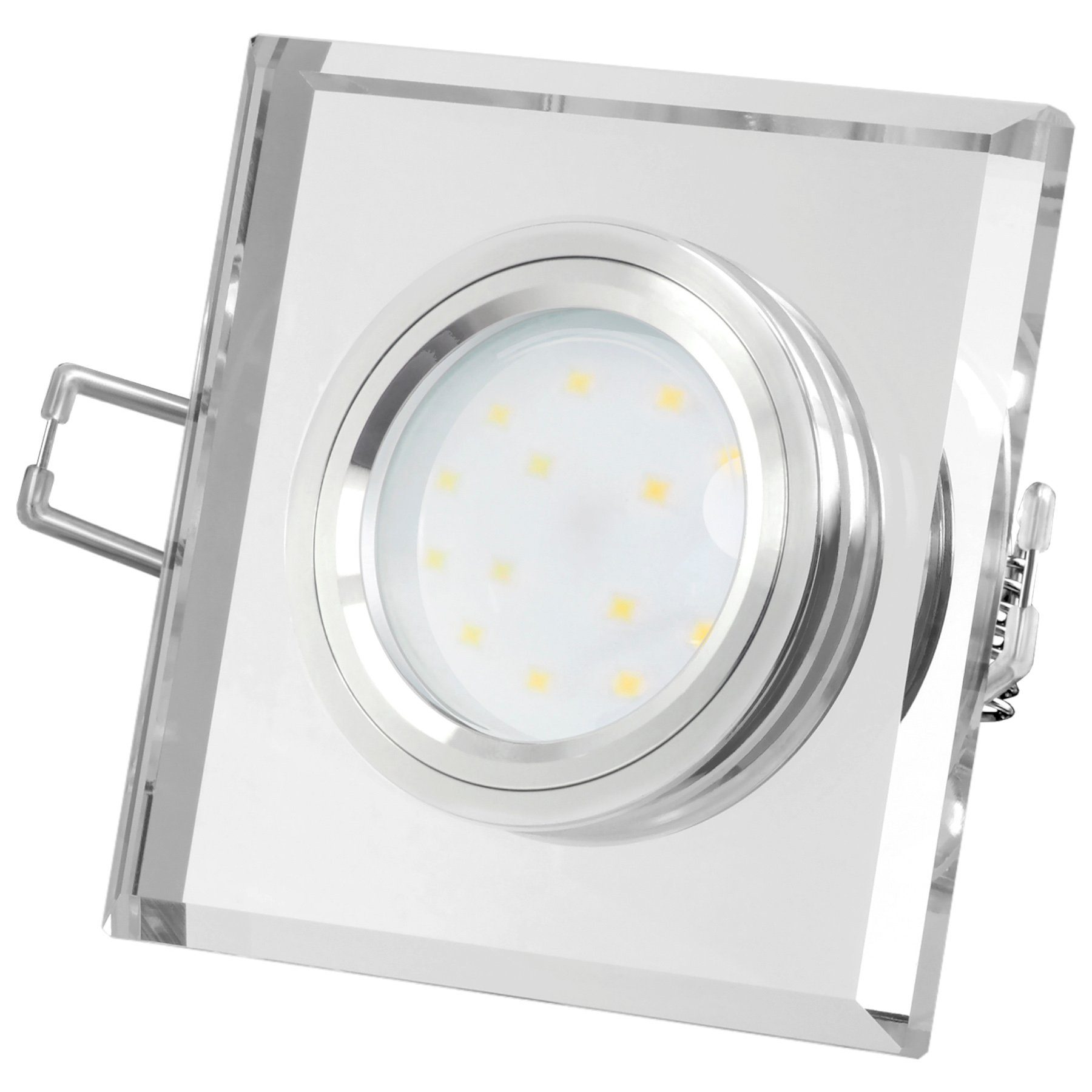 SSC-LUXon LED Einbaustrahler Flacher Design Einbaustrahler aus Glas quadratisch klar spiegelnd, Neutralweiß