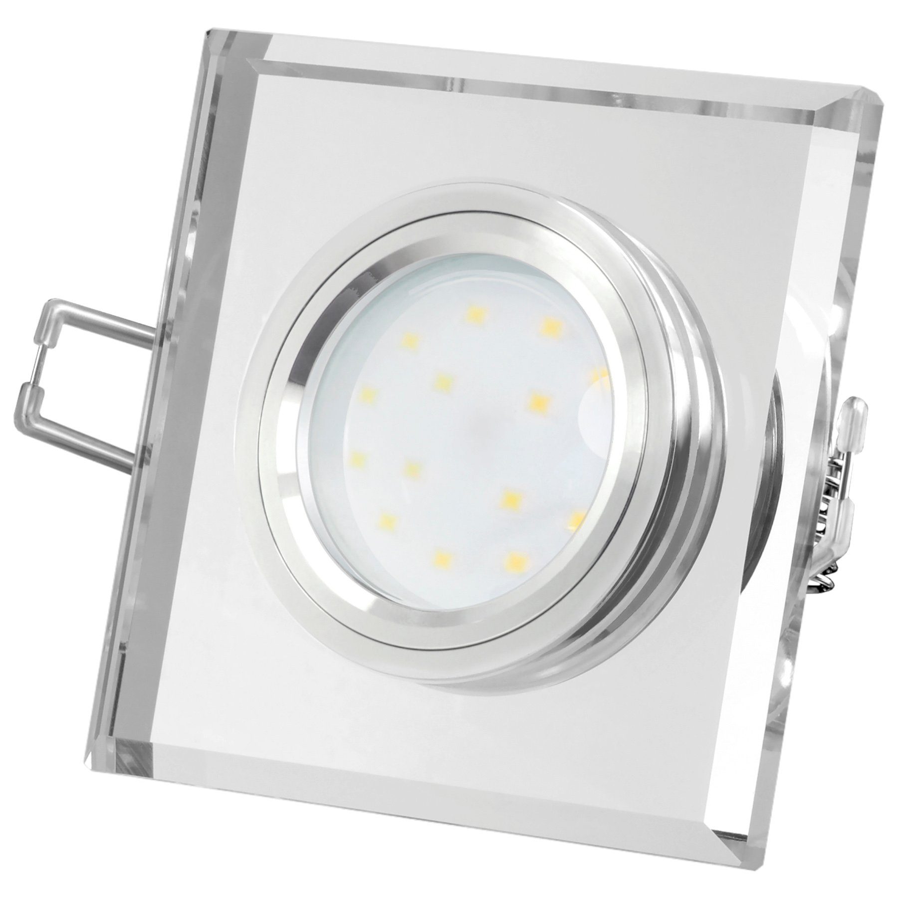 SSC-LUXon LED Einbaustrahler Flacher Design Einbaustrahler aus Glas  quadratisch klar spiegelnd, Neutralweiß