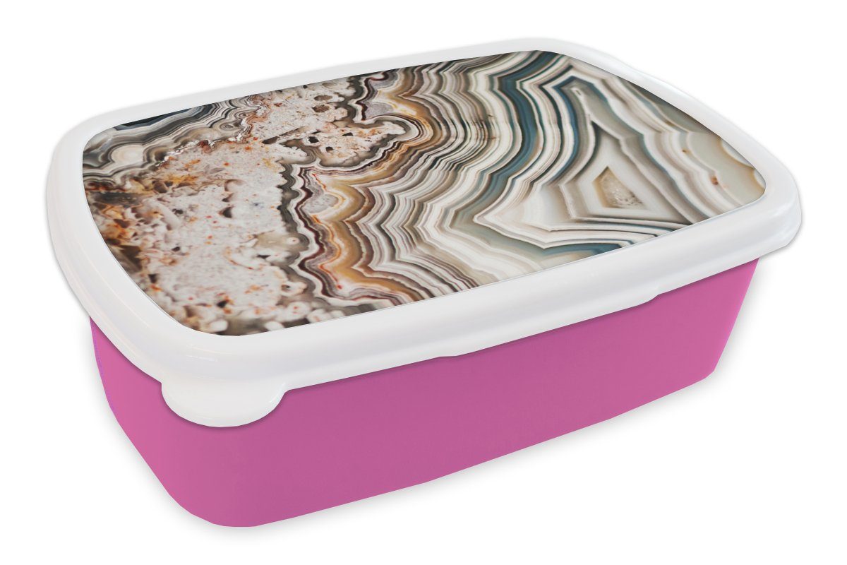 MuchoWow Lunchbox Edelstein - Marmor - Natur - Abstrakt, Kunststoff, (2-tlg), Brotbox für Erwachsene, Brotdose Kinder, Snackbox, Mädchen, Kunststoff rosa
