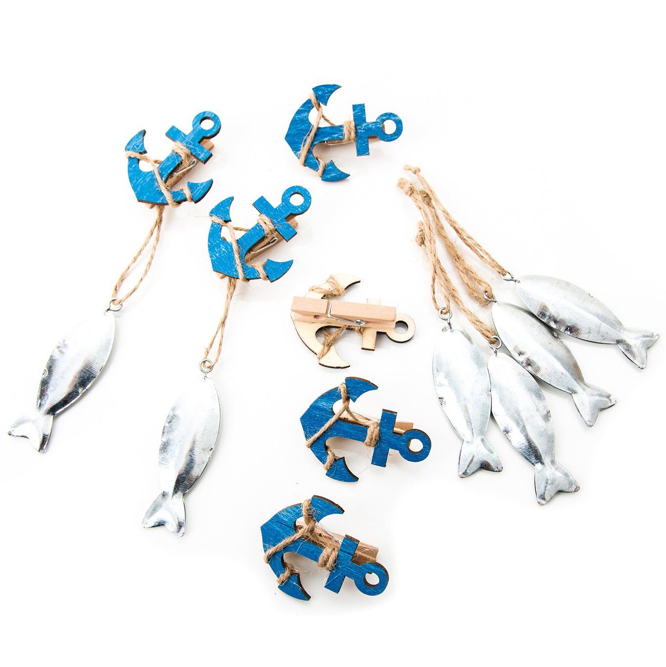 Logbuch-Verlag Dekofigur 12 Teile Set maritime Deko: 12 blaue Holz Anker Dekoklammern + 12