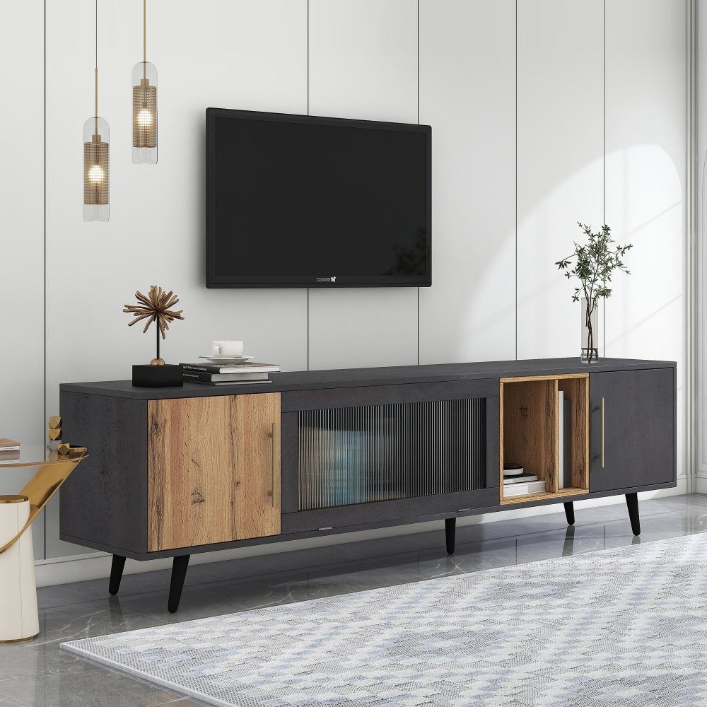 1-St., cm, 3 Packung, geeignet Stauraum Fach BlingBin mit Holz Set) einen TV-Schrank Türen für Fernsehtisch und mit 90-Zoll-Fernseher 1er 200x40x55,5 Fernsehschrank (2