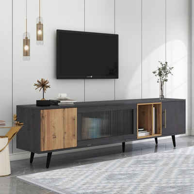 BlingBin TV-Schrank mit 3 Türen Fernsehtisch Holz Fernsehschrank mit Fach und Stauraum (2 Packung, 1-St., 1er Set) 200x40x55,5 cm, für einen 90-Zoll-Fernseher geeignet