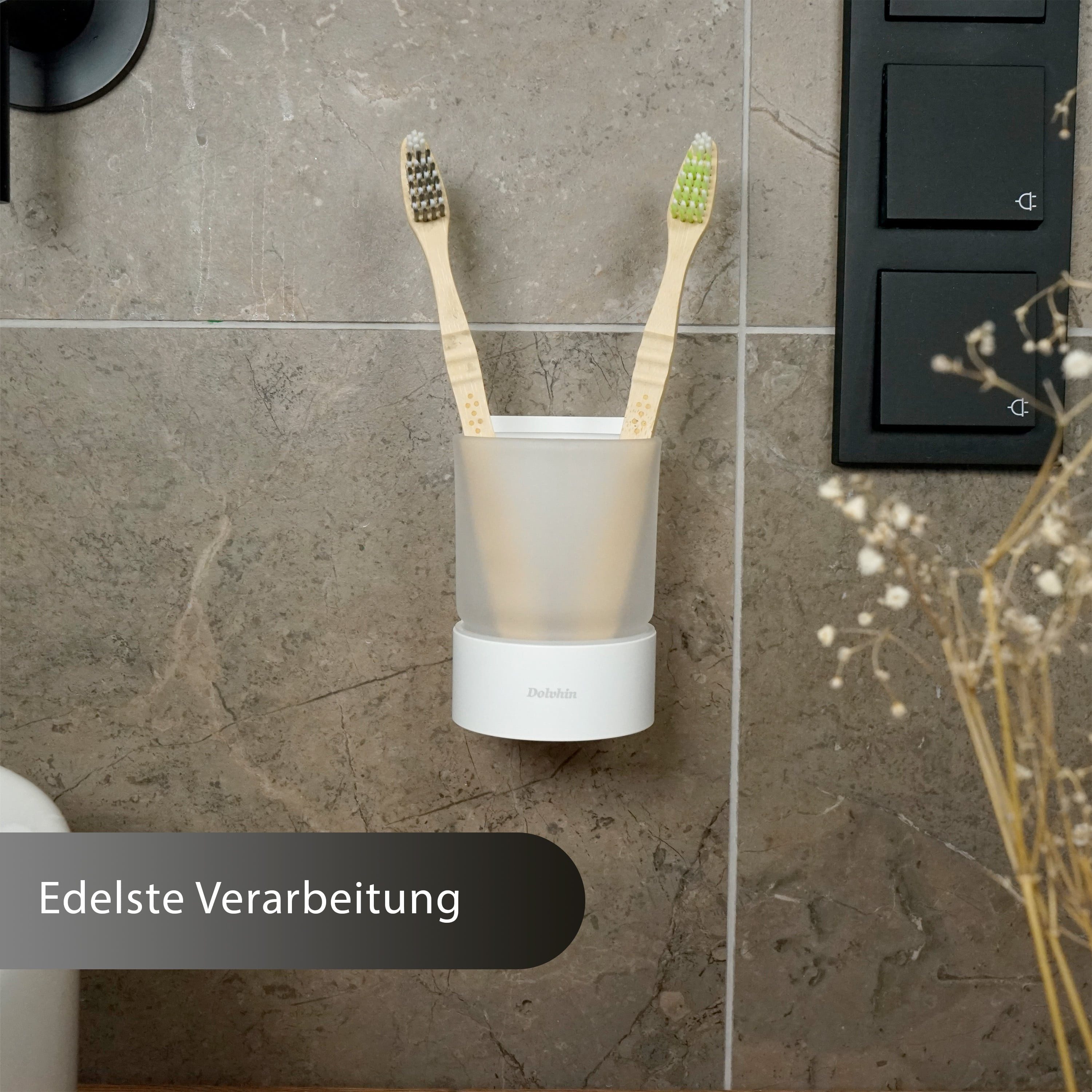 Dolvhin Zahnputzbecher Wandmontage ohne Bohren, Glas Zahnputzbecherhalter, Zahnbürstenhalter, (inkl. extra starkem 3M Klebestreifen), Zahnbürsten Organizer mit  – Bild 4 von 5