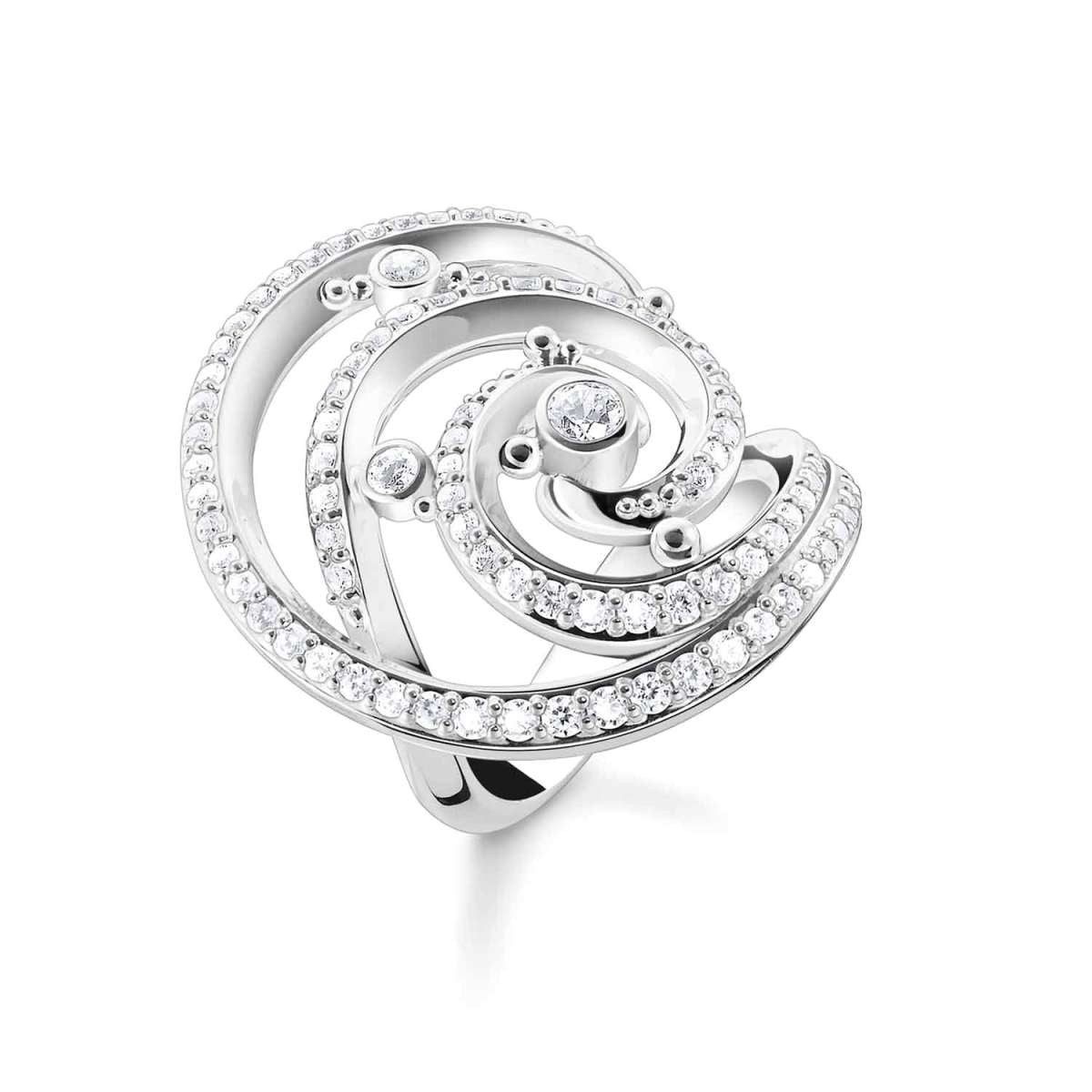 THOMAS SABO Silberring TR2379-051-14, Damenring Welle mit Weißen Steinen