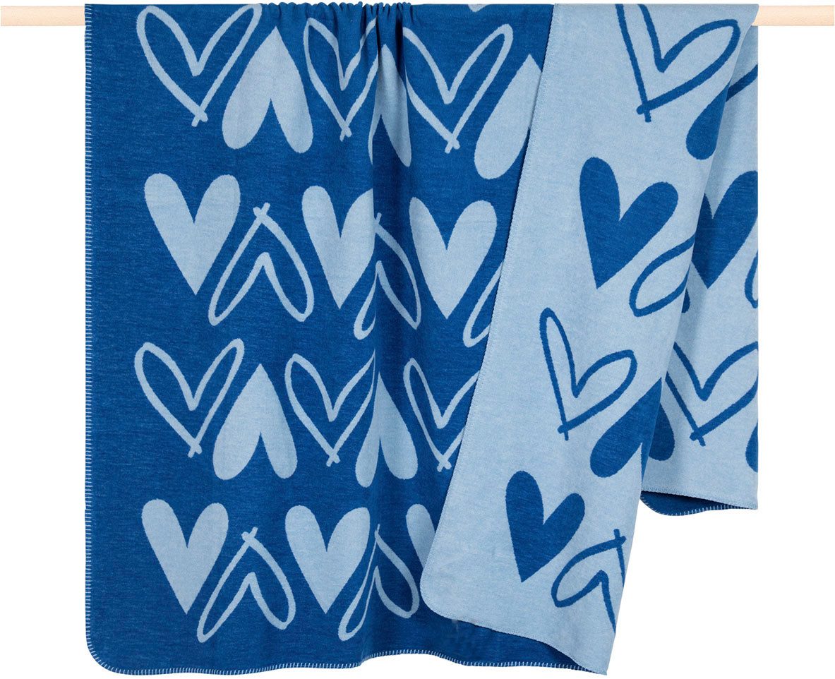 Wohndecke HEART, PAD, mit Wendefunktion, Motiv Herzen, gekettelter Zierstich, 150x200 cm