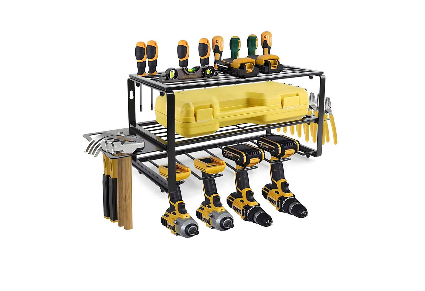 Realb2b Werkzeughalter Garage Wandregal Aufhänger Organizer Werkstattregal Metall 40cm, Einzelset Werkzeugregal für Elektrowerkzeuge, Stabiles Werkzeugregal aus Metall mit Halterungen für Werkzeuge, Robustes Wandregal aus Metall zur Aufbewahrung von Elektrowerkzeugen