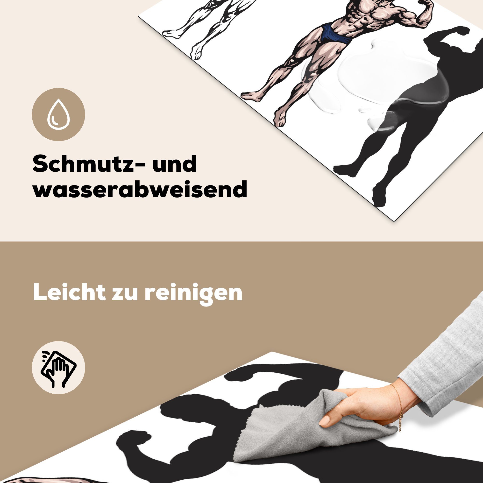 (1 Bodybuildern, für MuchoWow 83x51 Arbeitsplatte Ceranfeldabdeckung, Vinyl, küche von drei Illustration Herdblende-/Abdeckplatte Eine cm, tlg),